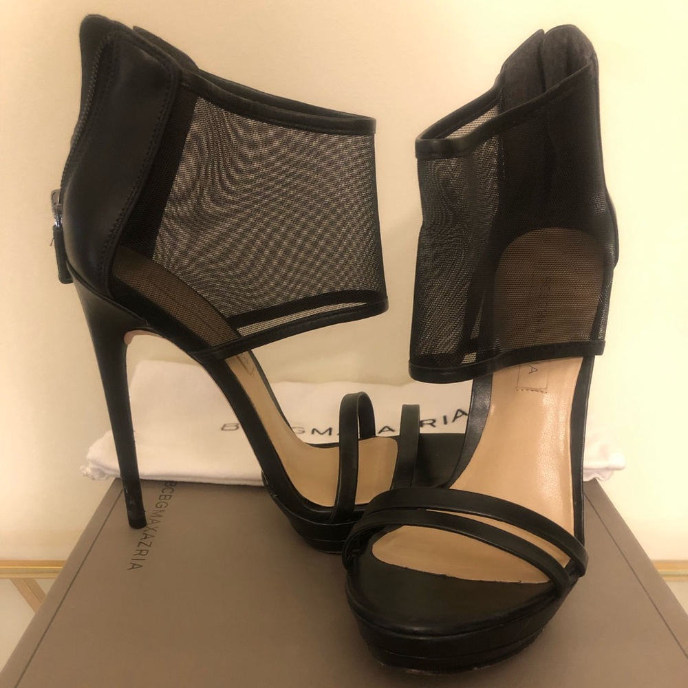 BCBG black heels with mesh ankle